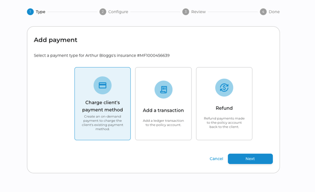 Charge client payment method