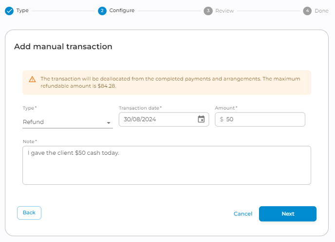 Manual transaction refund