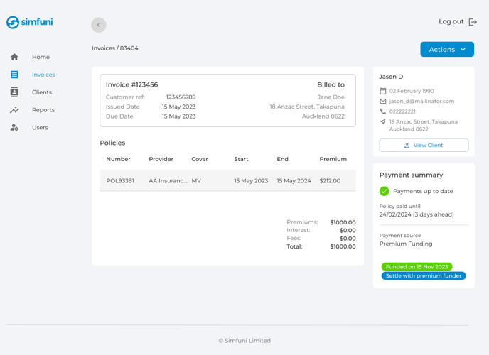 Payments up to date full invoice